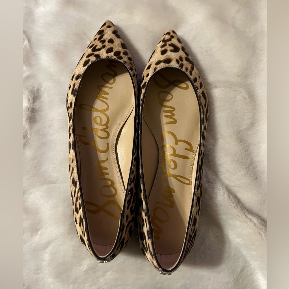 SOLD Sz 6 Sam Edelman NEW Sally Pointed Toe Cheetah Calf Hair Leather Flats - Picture 5 of 15